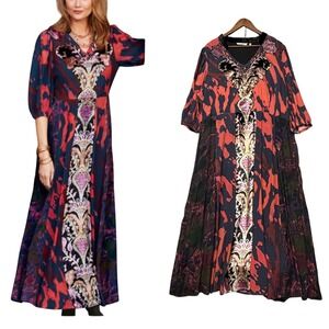 Soft Surroundings Maxi Dress Womens 20W Abstract Velvet‎ Embroidered Whimsigoth
